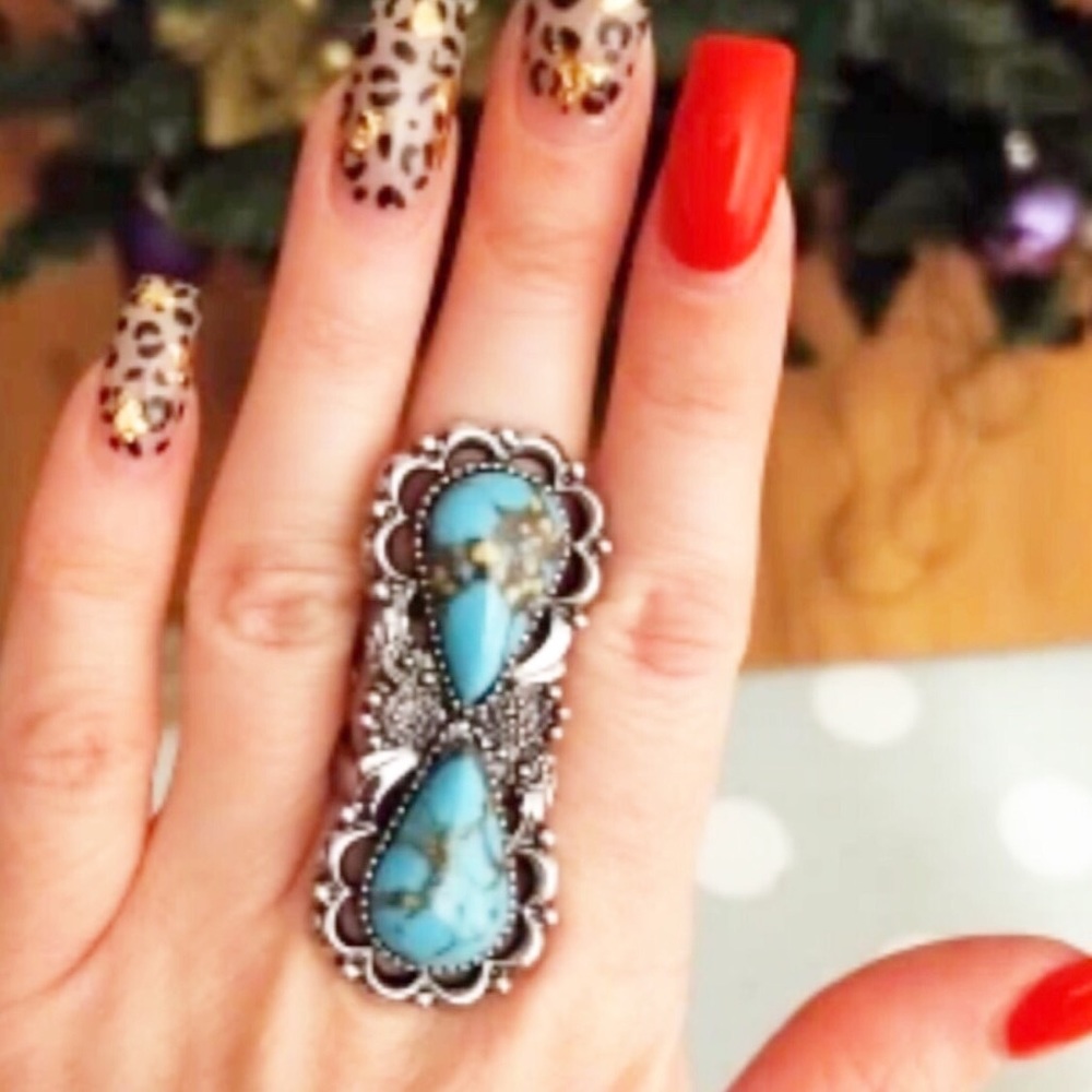 Size 8 Large Huge Jumbo Turquoise Statement Ring Boho Western Punchy Brand New